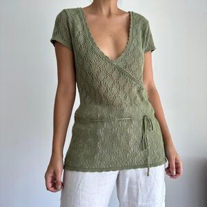 Vintage Crochet Cottagecore Top Olive Green‎
